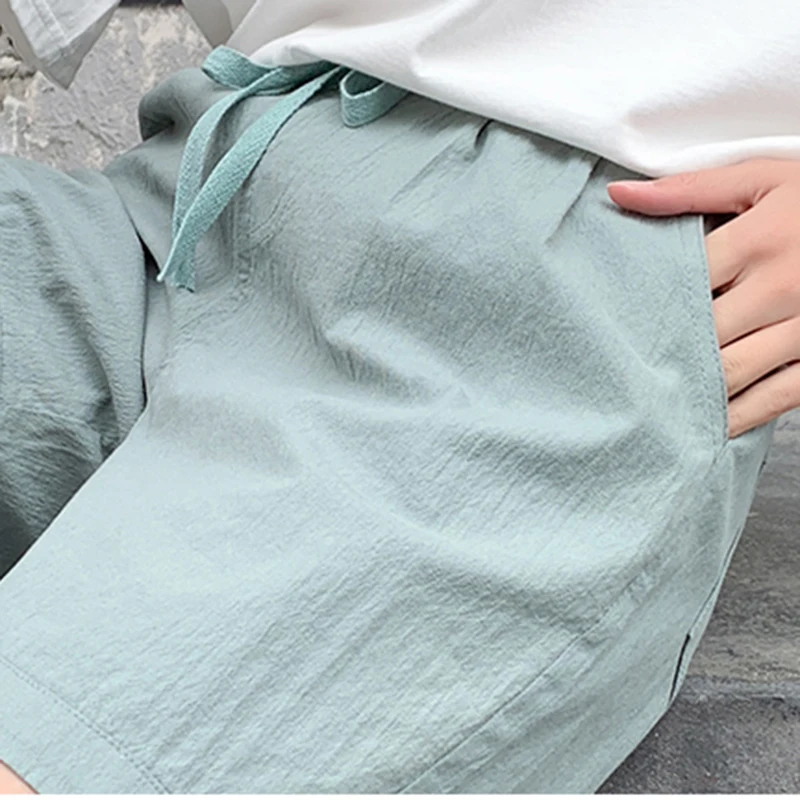 Шорты женские с карманом повседневные эластичным поясом широкими штанинами