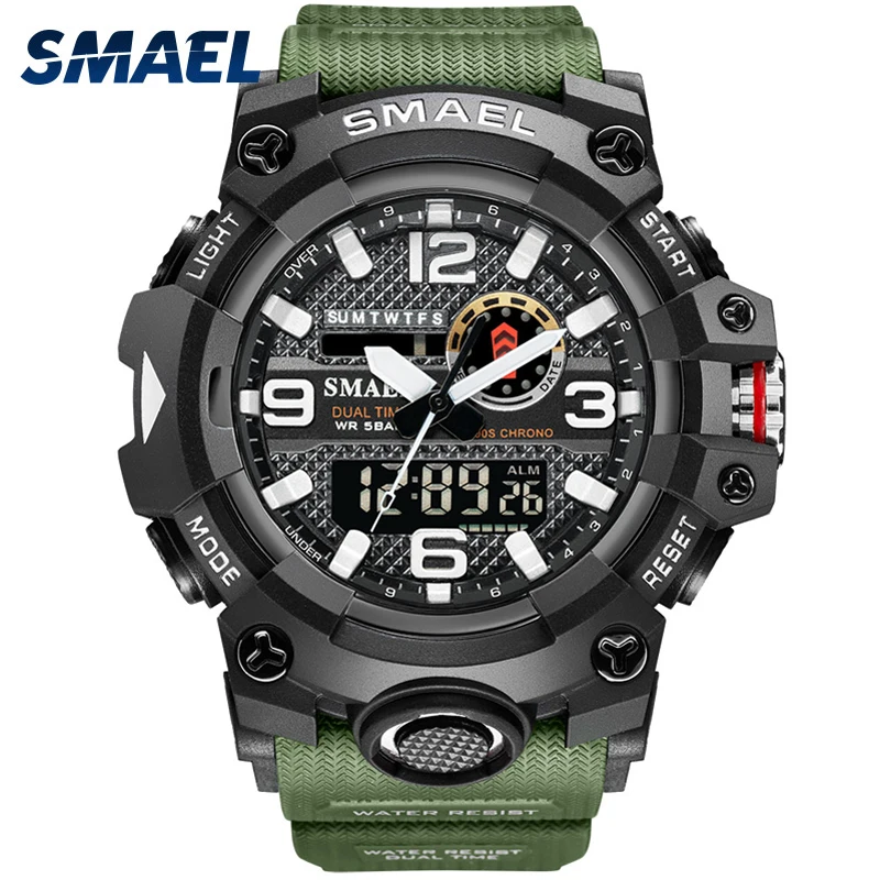 

SMAEL Brand Military Watch Outdoor Sport Men's Waterproof Electronic Watches Big Dial 2 Time Quartz Clock Men Digital Wristwatch