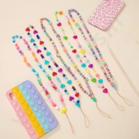 2021 colorful acrylic bead long mobile phone chain cellphone strap anti lost lanyard for women summer jewelry phone accessories