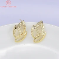 187 6pcs 22x14mm 24k gold color brass three leaves stud earrings high quality diy jewelry findings accessories