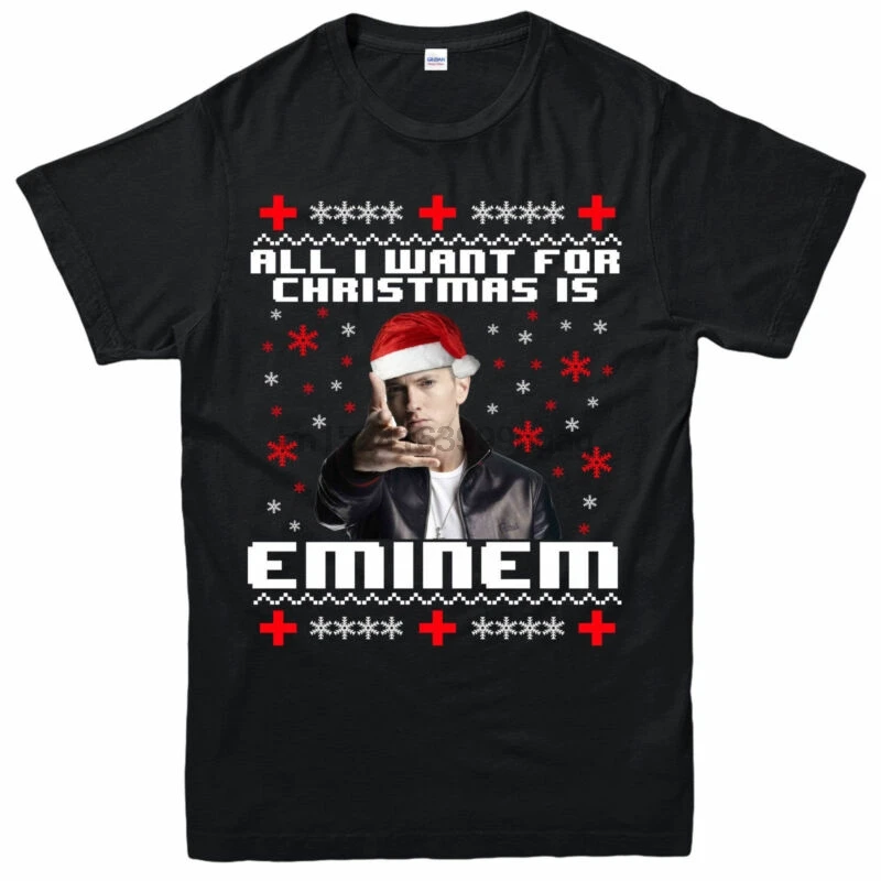 Рождественская футболка с надписью AlI I Want For Eminem Рождественский подарок унисекс
