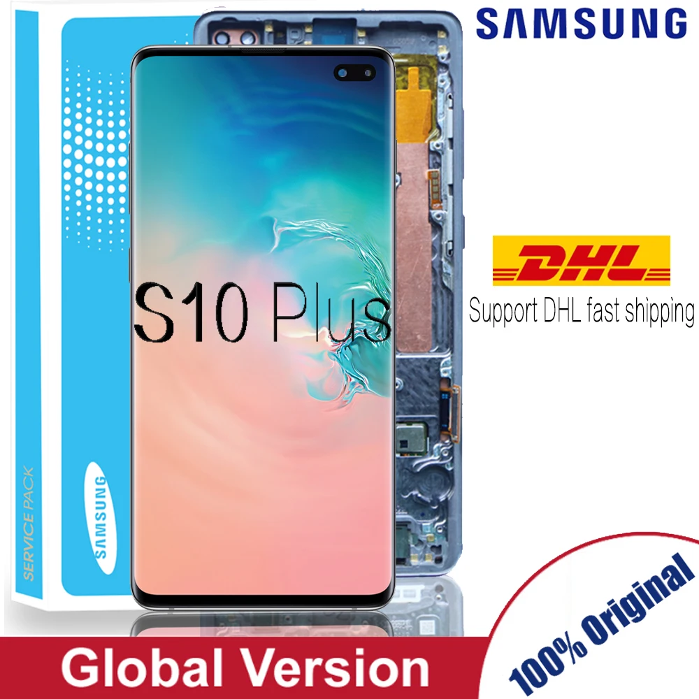 ЖК дисплей Super Amoled 100% ''для SAMSUNG Galaxy S10 Plus 6 4 G975F оригинальный с дигитайзером