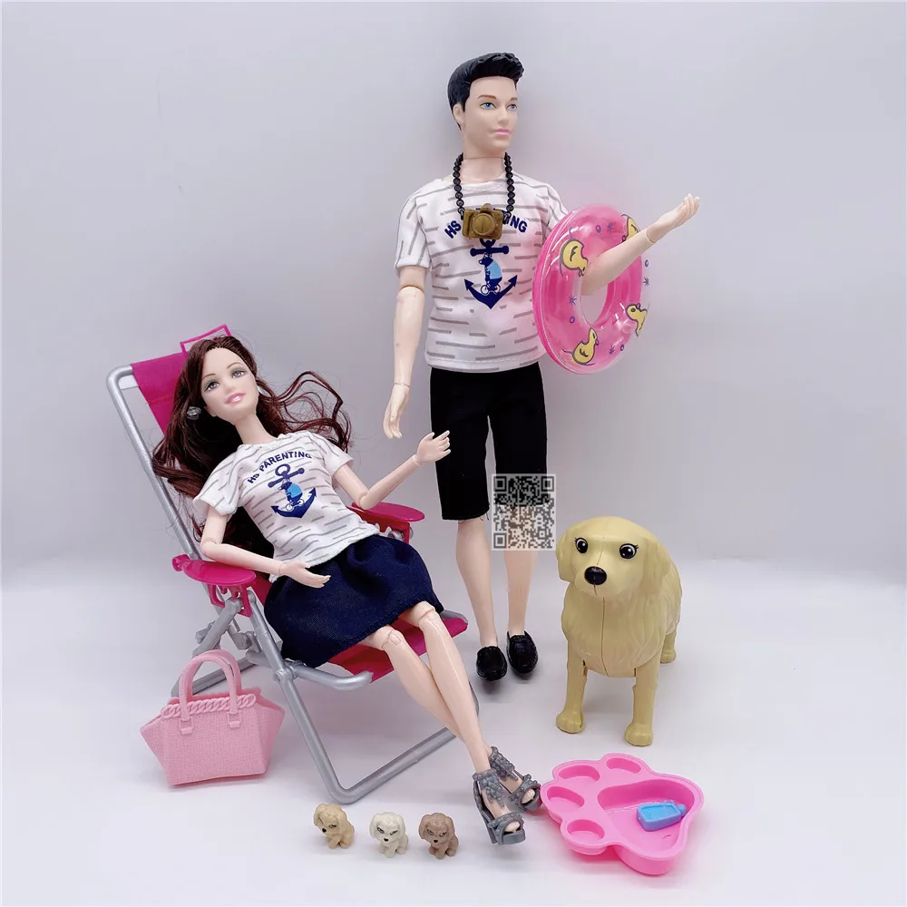 

11.5 inch multi-joint fashion doll family combination package dad / mom / daughter / son / puppy child birthday gift plastic toy