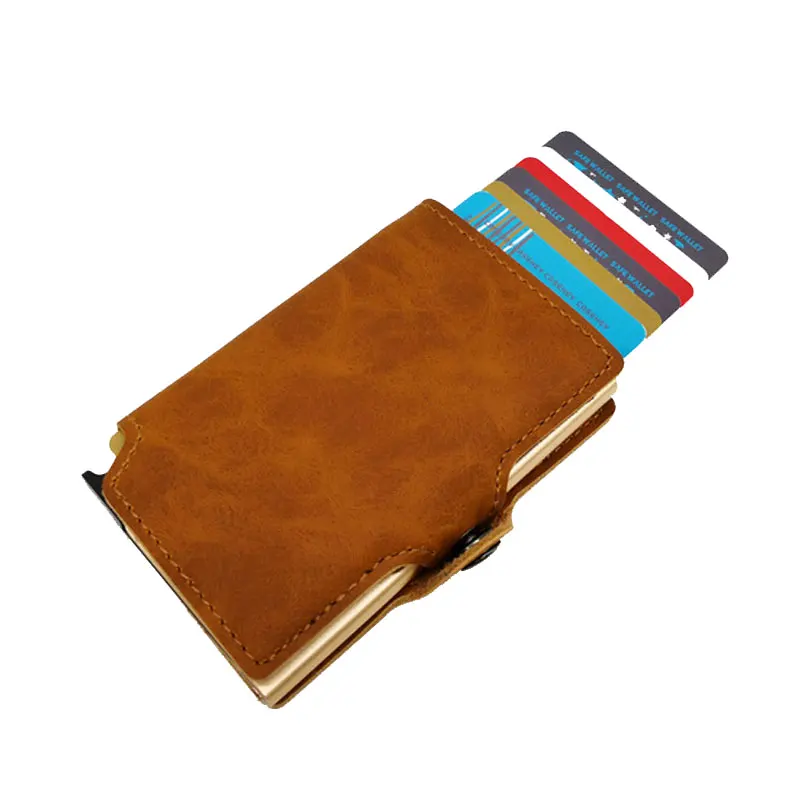 RFID Блокировка винтажный автоматический кожаный кредитный держатель для карт