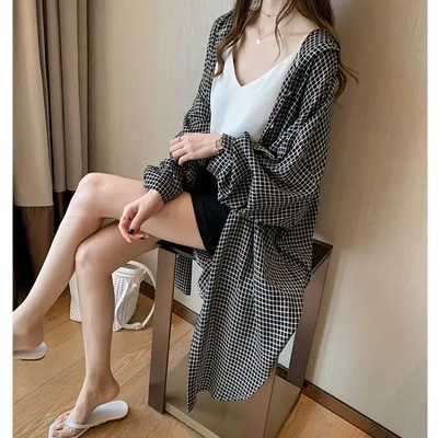 

LUX ANGNER 2020 летняя новая рубашка женская клетчатая Классическая свободная Длинная блузка рубашка Женская Повседневная рубашка в Корейском ст...