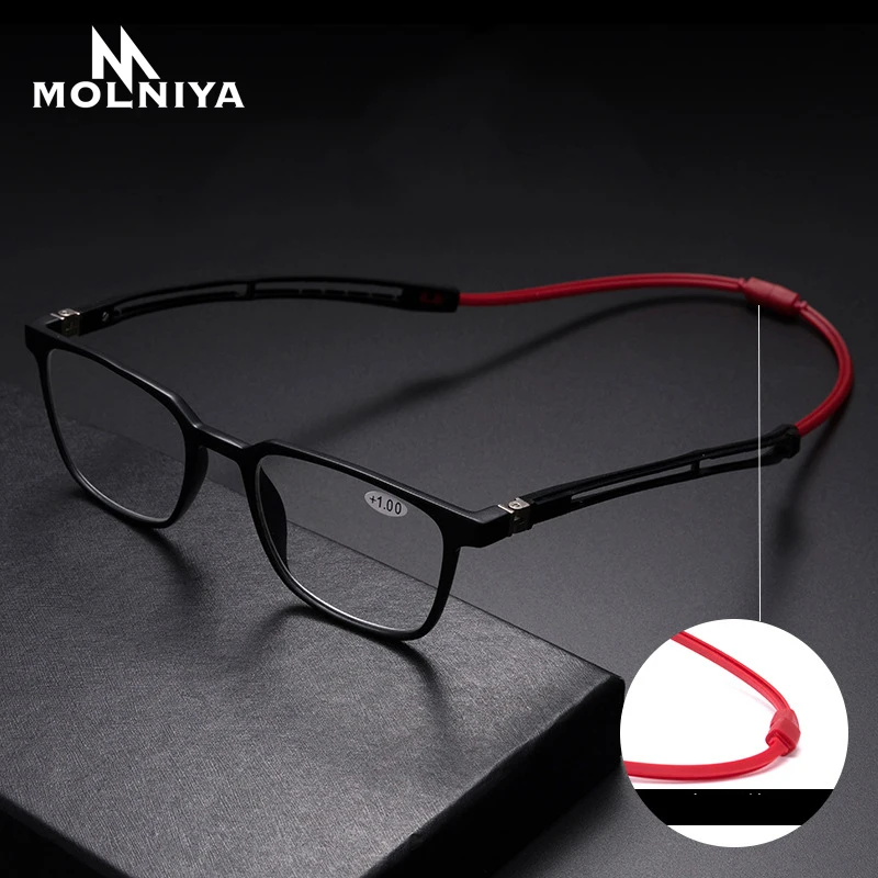 

+0~+4.0 Unisex Ultralight Magnet Hanging necK Reading Glasses magnifier Women Men Adjustable Legs Presbyopia Spectacles