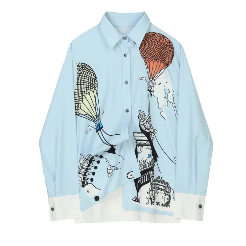 [EWQ] отложной воротник граффити дизайн длинный рукав свободный большой размер