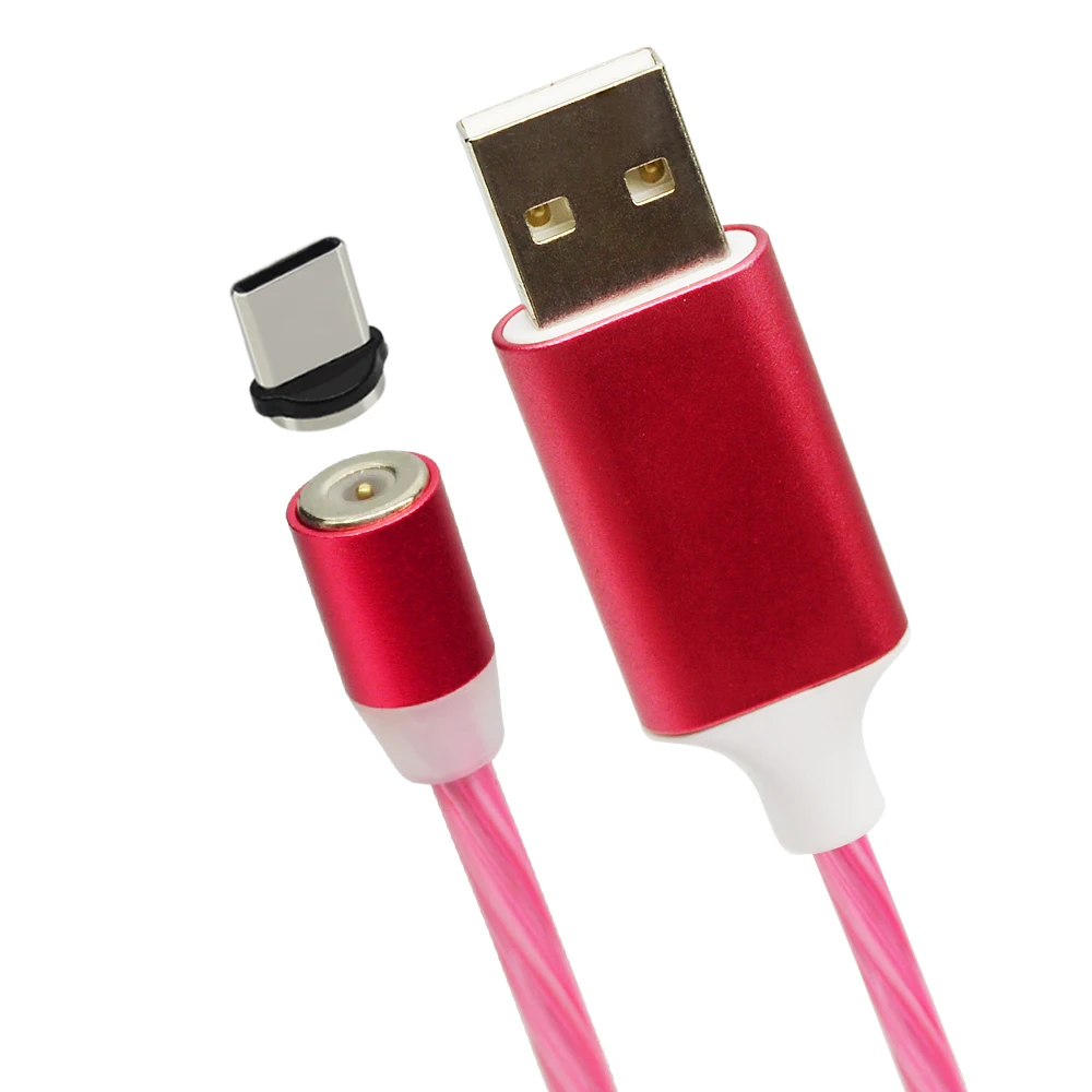 Red For Type C Магнитный светодиодный кабель CHAURE для зарядки mi cro, зарядный usb-кабель для Xiao mi huawei, зарядный кабель для быстрой зарядки T-C, usb-кабель - Цвет: Red For Type C