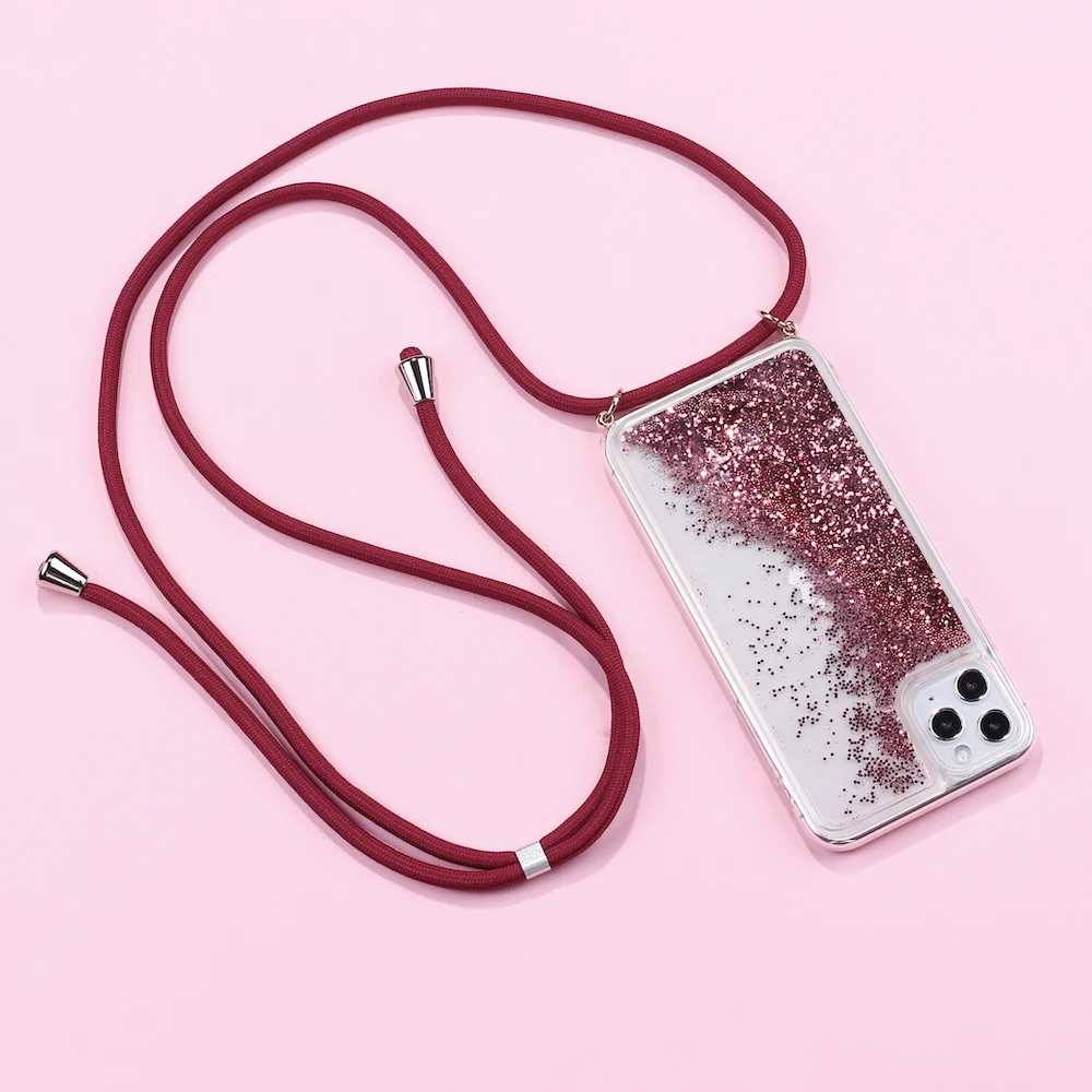 

Glitter Sparkle Strap Cord Chain Phone Necklace Lanyard Phone Case Carry Cover Hang For iPhone 11 Pro XS Max XR X 7Plus 8Plus 8