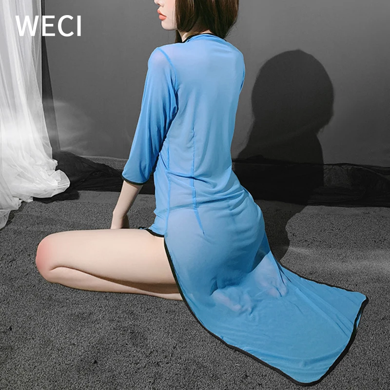 WECI Для женщин сексуальное платье Чонсам халат прозрачное белье в стиле школьницы