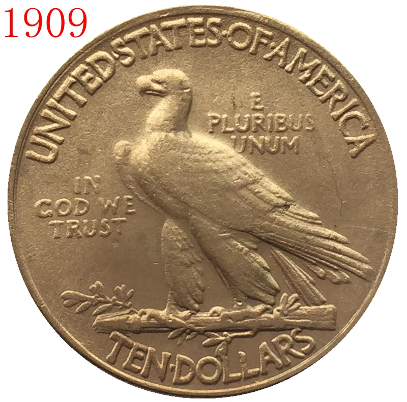 

24-K gold plated 1909 $10 GOLD Indian Half Eagle Coin Copy