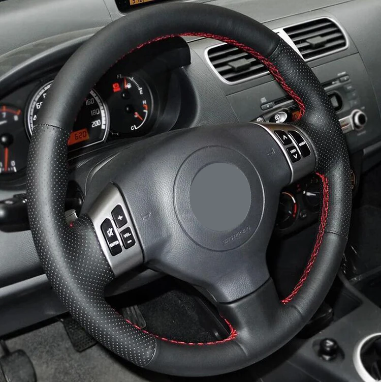 Черный верхний слой кожаный ручной работы чехол на рулевое колесо для Suzuki SX4 Alto Old