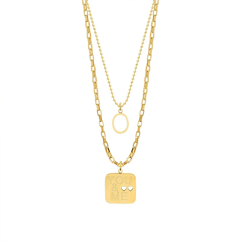 

TOSAKO Pendants Titanium Steel Gold Color Wedding Necklaces For Women Sweater Chain Square Letter Jewelry