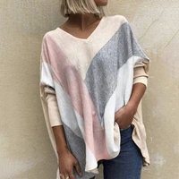 v neck irregular t shirt loose patchwork caual bat sleeve women autumn streetwear tops clothes
