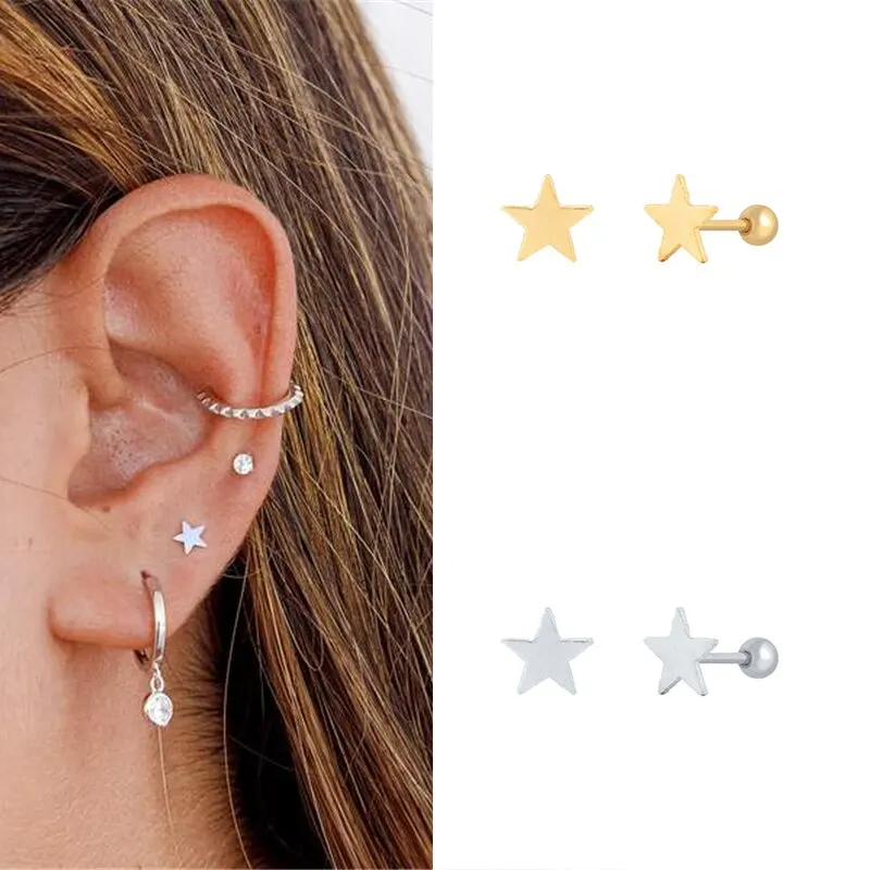 

AIDE Minimalism Star Stud Earrings For Women Cute Small Glossy Five-pointed Stars Piercing Earings Silver 925 Jewelry kolczyki