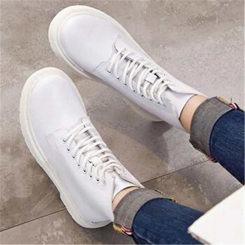 Genuine Leather Sneakers Women Ankle Boots Female Autumn Winter Warm Shoes Woman Couple Motorcycle White Plus 35-44 45 46 | Обувь
