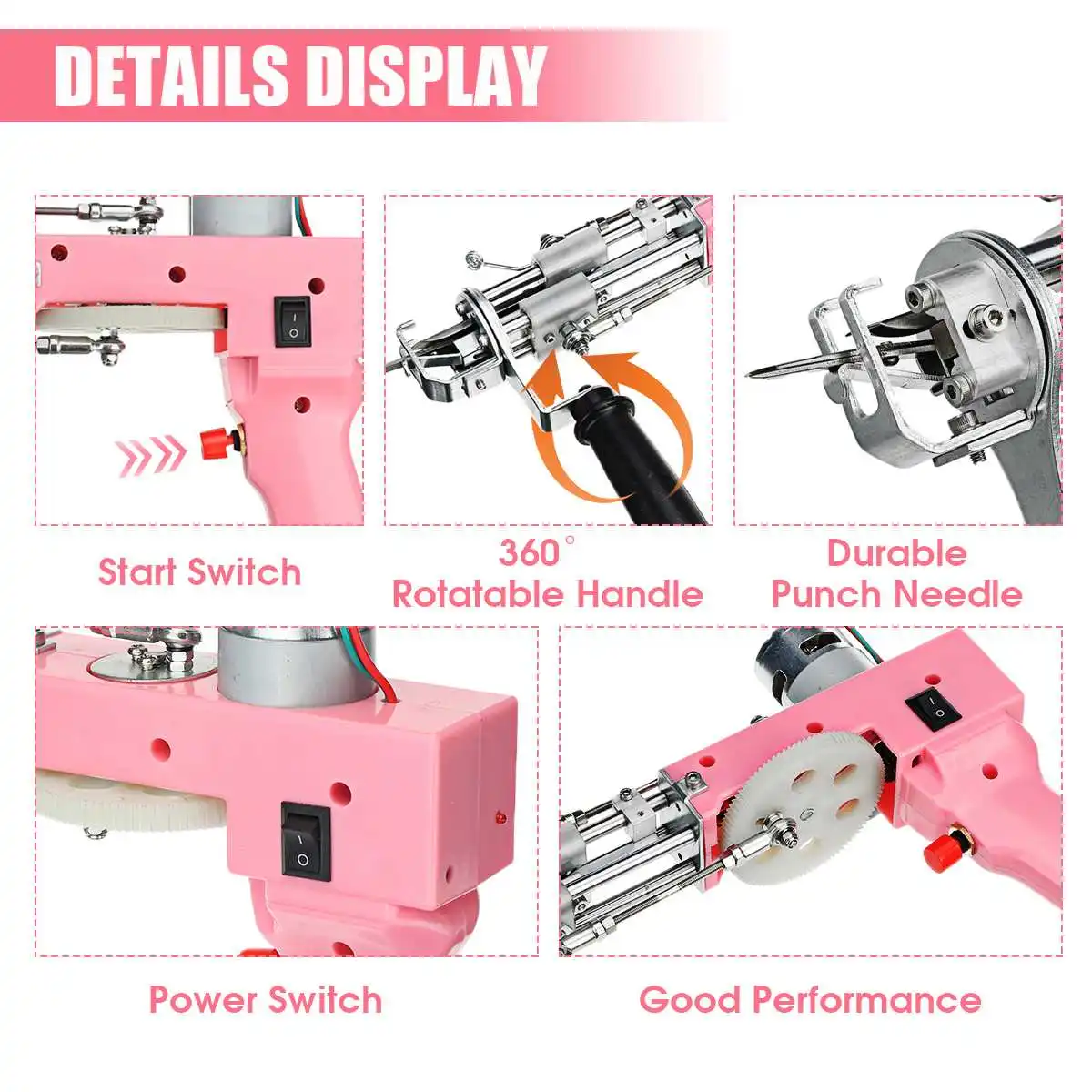 Pistola de Tufting 2 en 1 para hogar, m&aacute;quina de bordado Industrial, alfombra el&eacute;ctrica-3