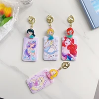 cute disney cartoon keychain tangled mermaid princess snow white retractable key chain student bus id card bag pendant keyring