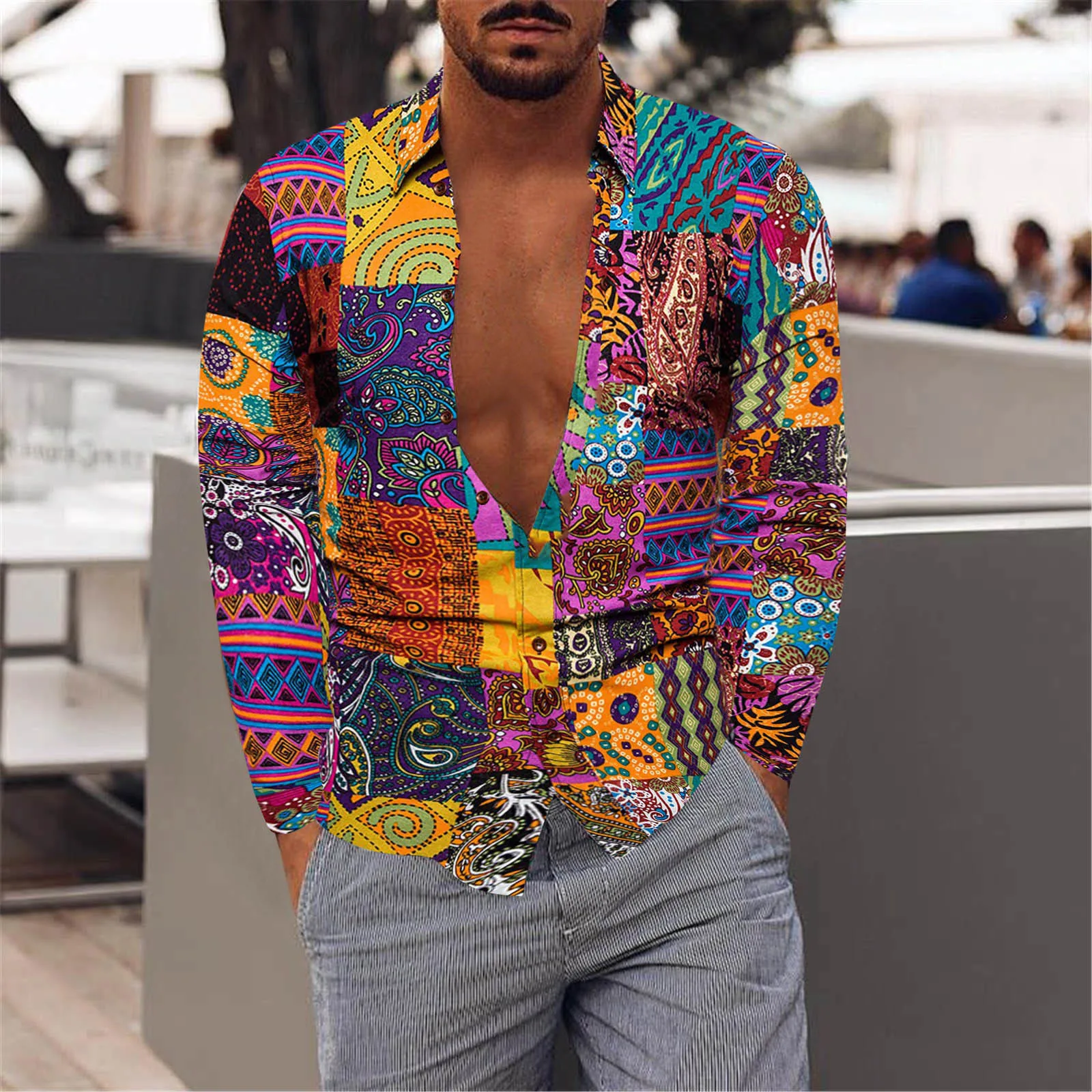 Рубашка мужская с отложным воротником модная винтажная одежда повседневная