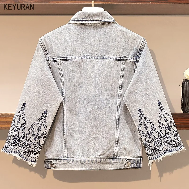 Женская джинсовая куртка с цветочной вышивкой повседневная шикарная свободная