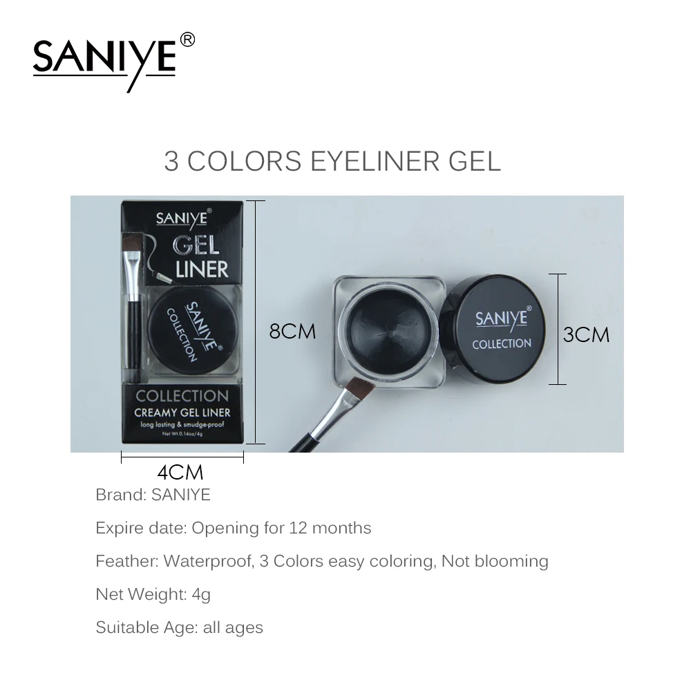 SANIYE фирменный черный гель-подводка для глаз с кисточкой долговечная Водостойкая