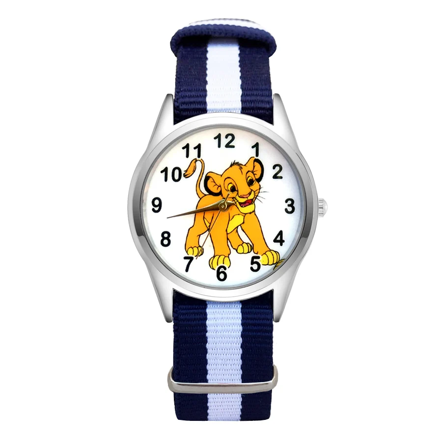 

Cartoon Animal Lion style Watches Women's Girls Students Boy's Children Nylon Strap Quartz Wrist Watch JC114