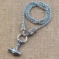 nordic viking thors hammer pendant crow head dragon bone chain necklace silver fashion viking jewelry