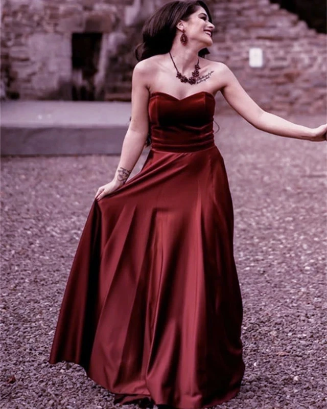 

Burgundy Velvet Satin Prom Dresses 2021 Sweetheart A Line Formal Evening Party Gown Dress Robe De Soiree