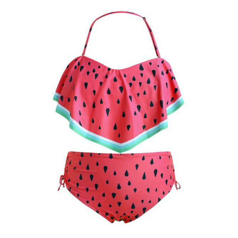 

Bikini suit large size high waist ladies ruffled split swimsuit printing sexy push high bra large size beach two-piece swimsuit