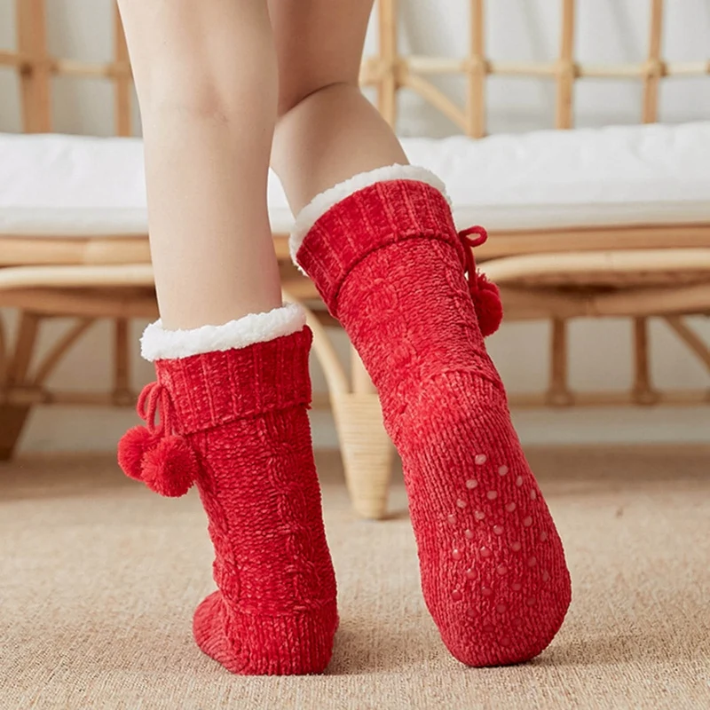 

Ladies Cute Casual Thick Warm Winter Antiskid Floor Socks Women Knitted Acrylic Fleece Non-slip Thermal Indoor Bedroom Crew Sock