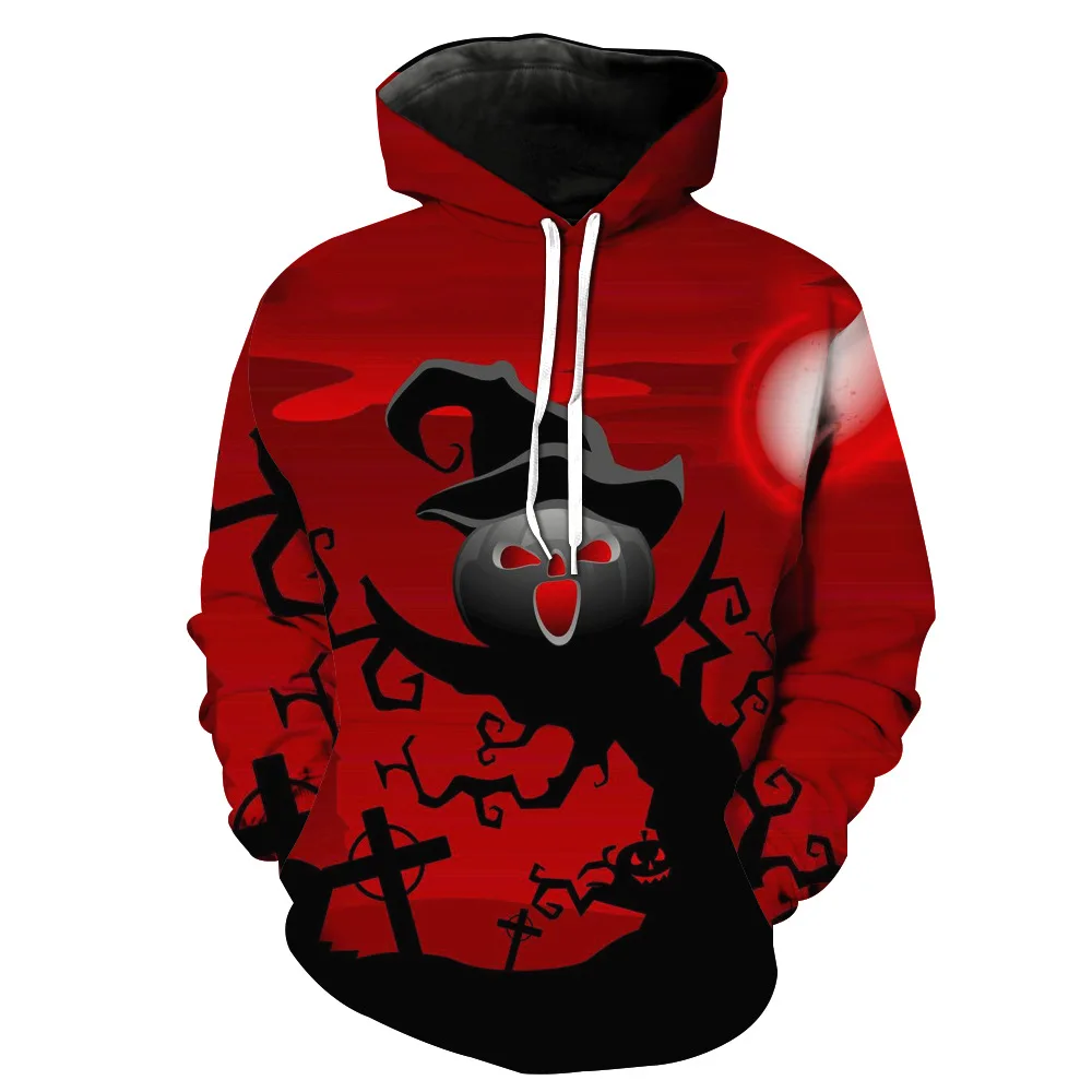 

Papertiger Red With Black Tree Pumpkin Print Fashion Casual 3D Hooded Sweatshirt