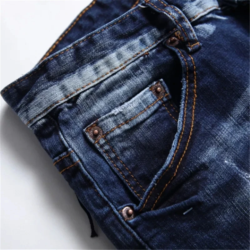 Men's DSQUARED2 Brand Italy Chain Jeans Pants Top Quality Men Slim Jeans Denim Trousers Blue Pencil Pants Jeans For Men 1093