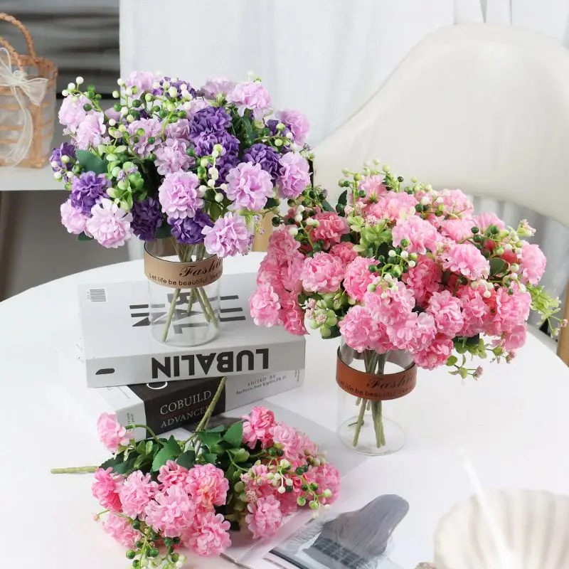 

Artificial Flowers High Quality Luxurious Bouquet Wedding Decoration for Home Table Decor Sky Blue Silk Flowers Hydrangea