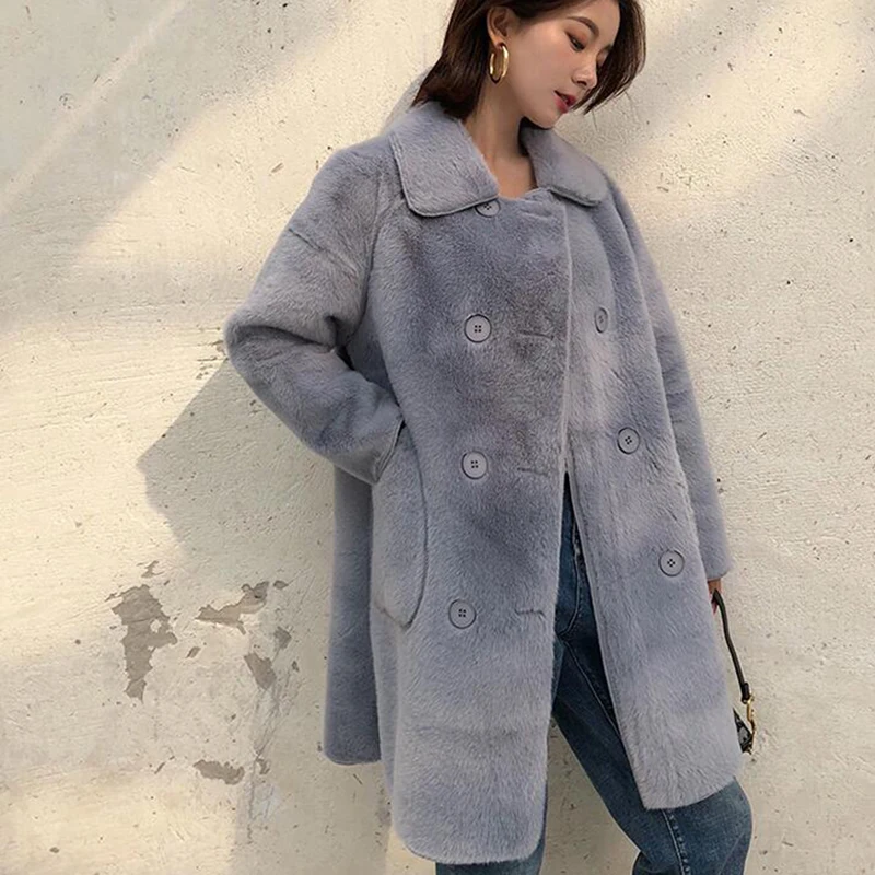 Женское шерстяное пальто Элегантное Длинное двубортное однотонное из