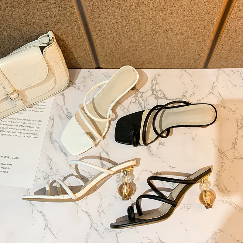 

Новинка 2021 женские сандалии однотонная женская обувь с квадратным носком полутапочки с ремешком на щиколотке с открытым носком на профессиональном каблуке
