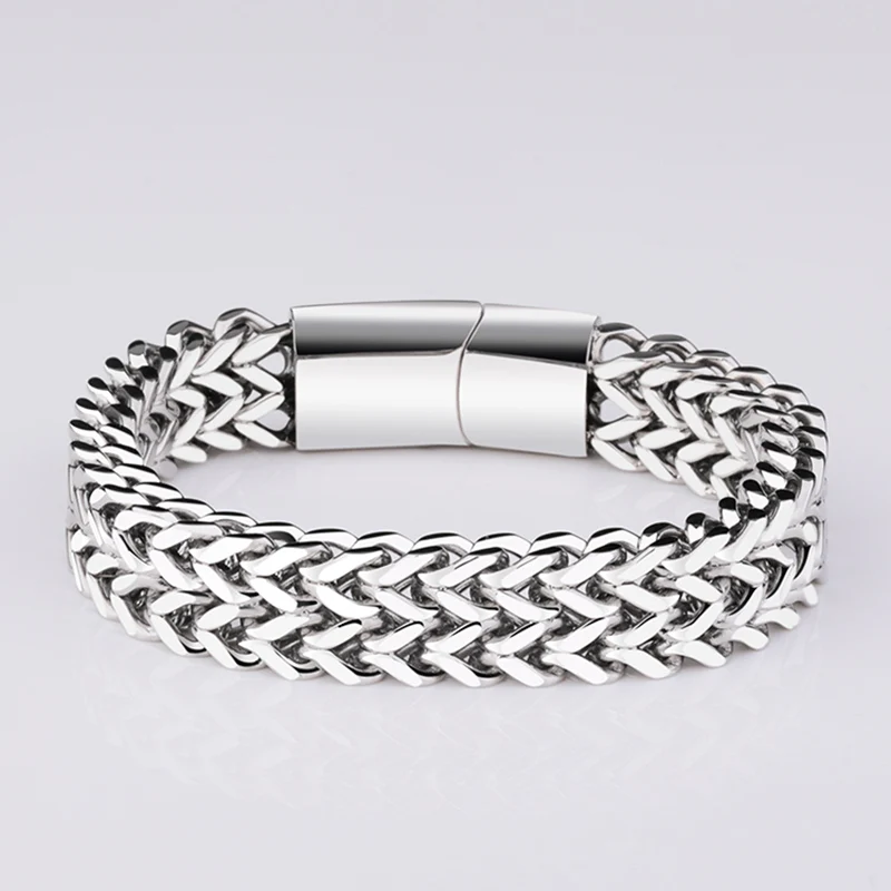 11.5mm Width Titanium Steel Men Bracelets Chain Links Bracelets Two Layers Lengt 17.5cm to 24cm, Free Shipping, Engraving