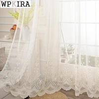 romantic floral sheer curtain for living room lace bottom balcony rustic embroidery voile drape window s486c