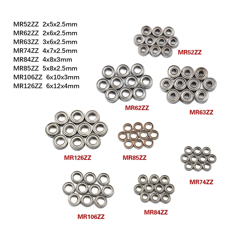 

Мини-подшипники MR52 ZZ MR62ZZ MR63ZZ MR74ZZ MR84ZZ MR85ZZ MR106ZZ MR126ZZ 2x5x2,5 2x6x2,5 3x6x2,5 4x7x2,5 мм 4x8x3 мм, 10 шт.