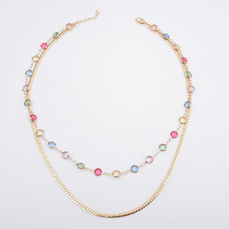 

2021 Vintage Necklace Multilayer Rhinestone Stainless Steel Gold Necklaces Bohemian Chain Jewelry Collar Necklace For Women