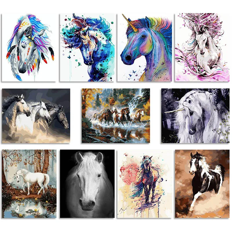 

New Water Color Paint By Numbers For Adults Children Handpainted Running Horse Unicorn Oil Painting Home Decor Acrylic Painting