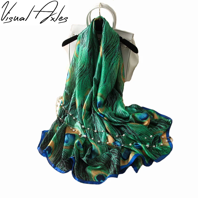 Визуальный оси дизайнерский шелковый шарф Для женщин с принтом в виде перьев