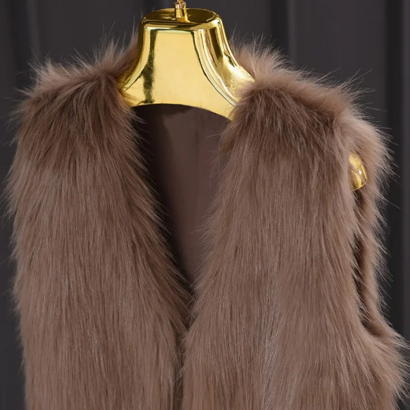 Womens Winter Sleeveless Slim Vest Jackets Coat Fashion Faux Fur Women Ladies Outerwear Waistcoat Black Gray Plus Size 3XL