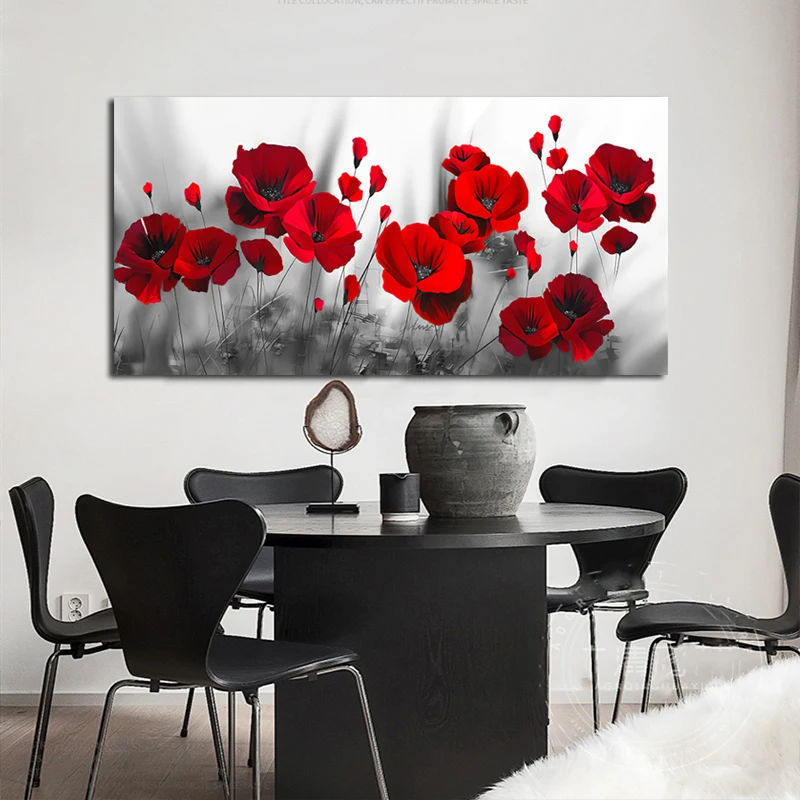 

Abstract Classic Red Flowers Canvas Painting Decoration Poster and Print Living Room Bedroom Kitchen Plant Picture Wall Art Home