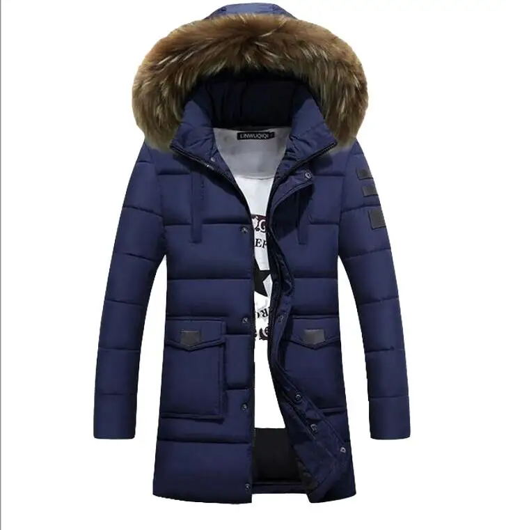 Men Winter Parkas Fashion Cotton Thermal Thick Parkas Male Casual Hoodies Coat Removable Fur Collar Outwear Asia Size M-5XL