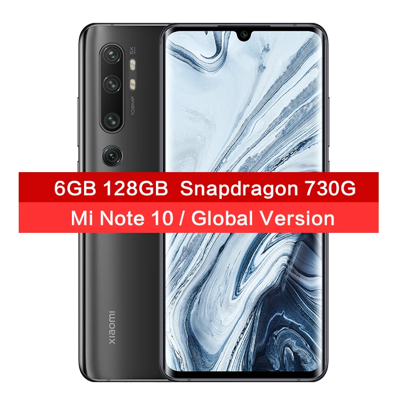 Black 6GB 128GB In Stock Global Version Xiaomi Mi Note 10 6GB 128GB 108MP Camera Mobile phone 6.47'' Curved Display Snapdragon 730G Cellphone - Цвет: Black 6GB 128GB