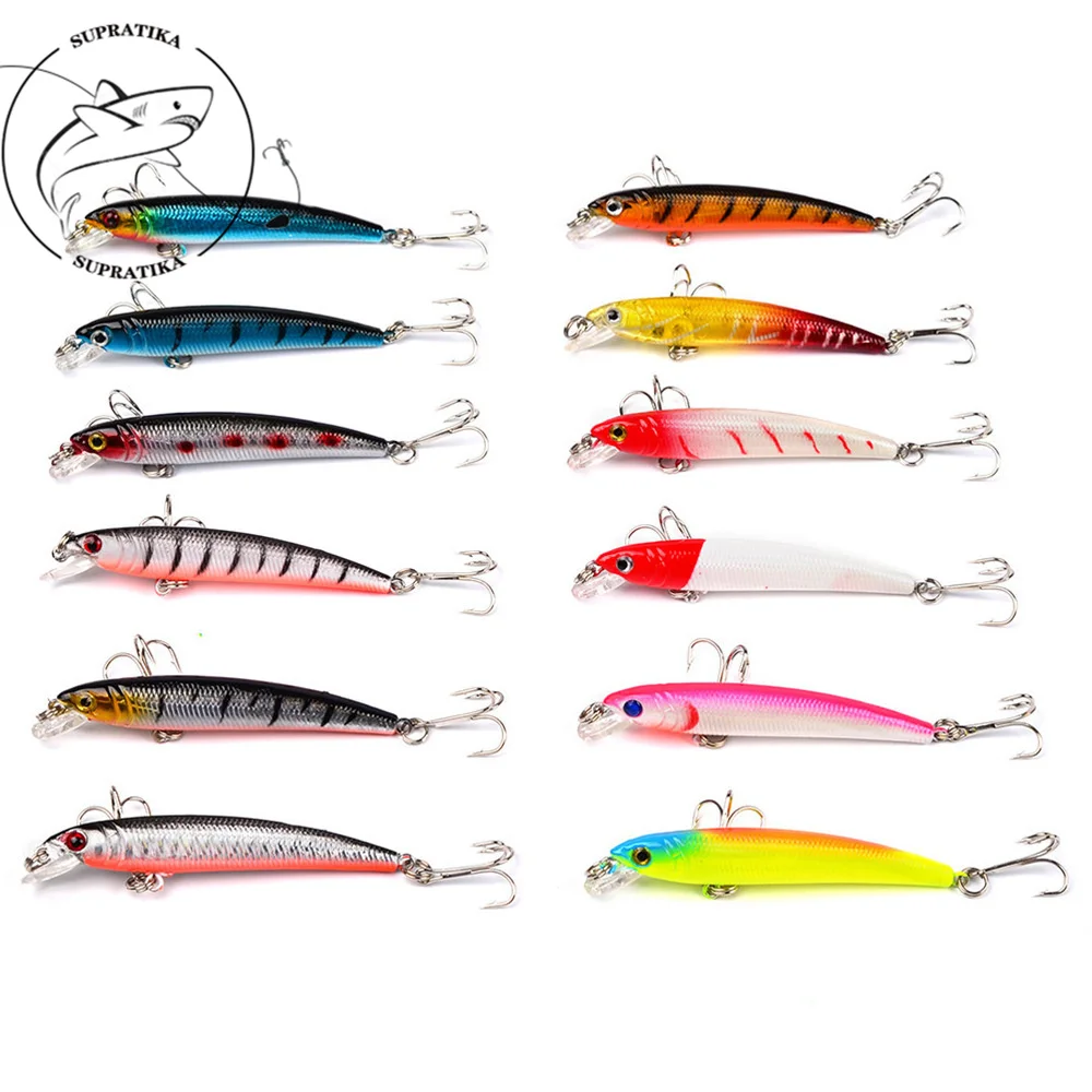 

12PCS 75mm/5g Minnow Fishing Lure Sea Plastic Hard Bait 6# Hook Wobbler Crankbait Shallow Saltwater Isca Artificial Bait Tackle