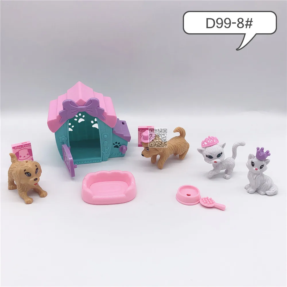 

Barbies princess doll accessories cute cats and dogs with cat cage + dog cage, animal simulation model interactive plastic toys