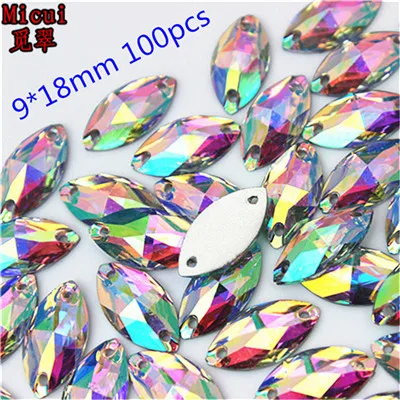 Horse eye 9x18mm 50-100 шт AB прозрачные каплевидные/конский глаз Пришивные полимерные Стразы AB хрустальные камни с плоским основанием для шитья одежды сумки украшения MC66 - Цвет: Horse eye 9x18mm