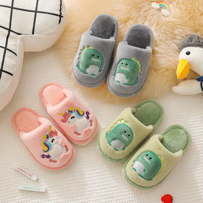 

Cartoon Dinosaur Children's Cotton Slippers Winter Boys and Girls Indoor Home Shoes Baby Non-slip Soft Bottom Furry Slippers