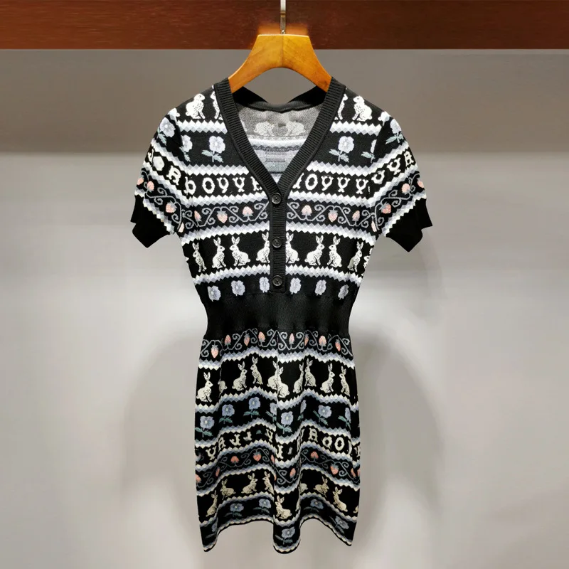 

2021 summer new Korean style fashion close waist slim short sleeve knitted dress women's 12e6502